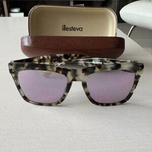 Illesteva White Tortoise Mirrored Sunglasses